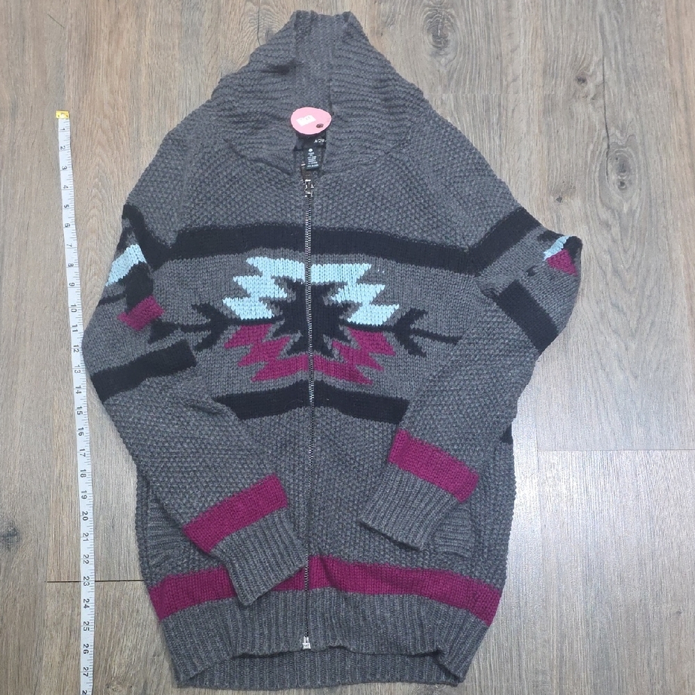 Aqua Gray Textured Zip-Up Cardigan